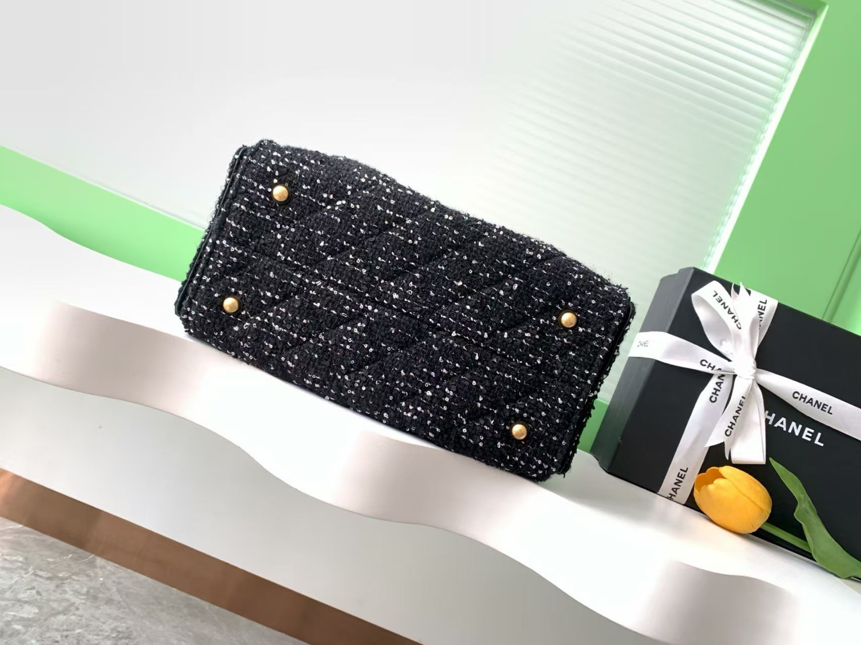 Ch*el 25 bucket tweed bag 26x30x14cm