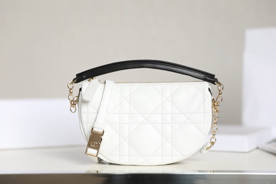 lambskin cannage small D*or vibe hobo bag white
