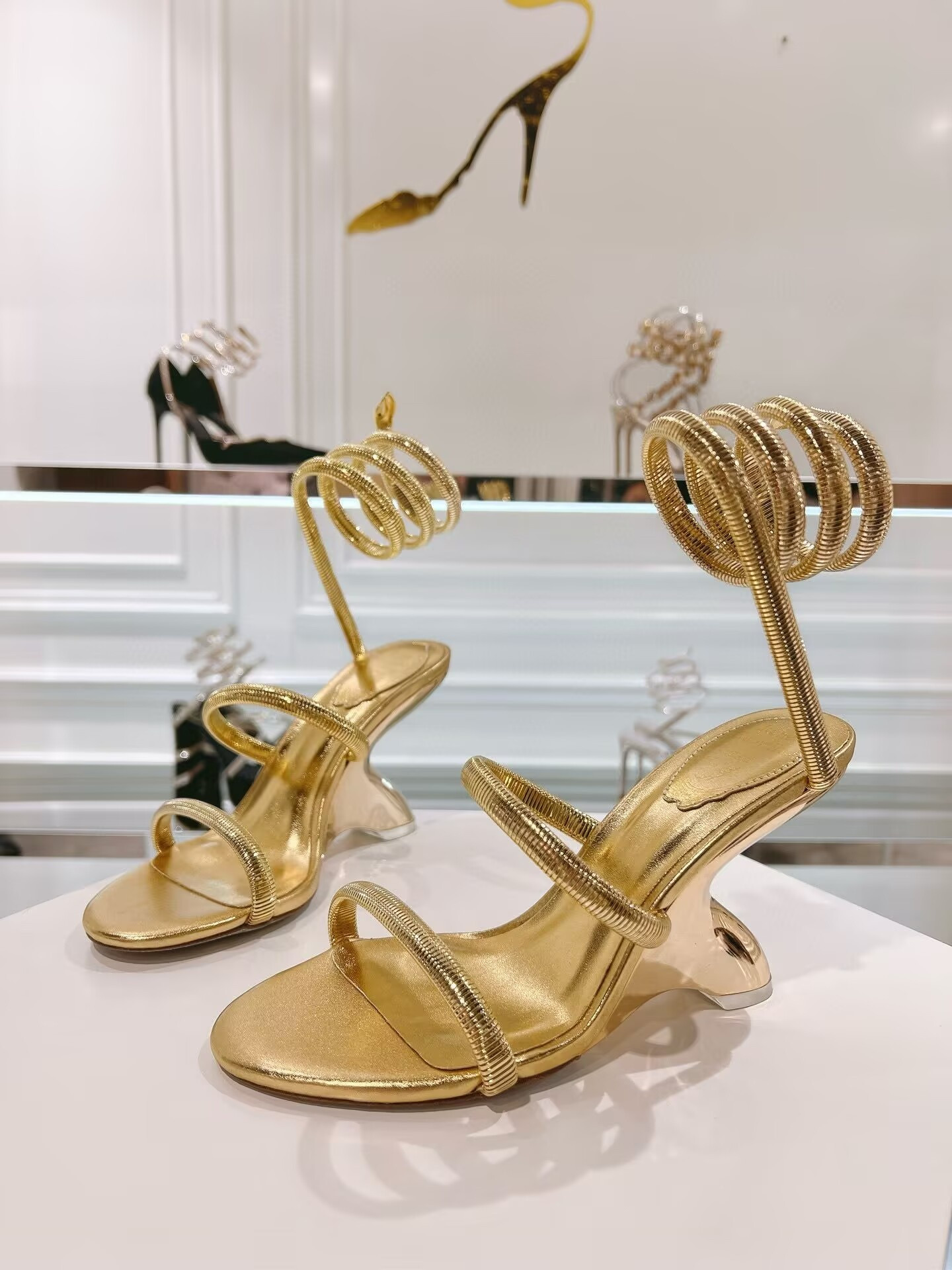 UA René Caovilla Symphony Mirrored Gold Sandal 95mm