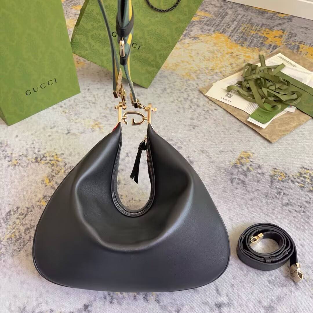 G*u*i attache medium shoulder bag black 13.8″w x 12.6″h x 2.4″d