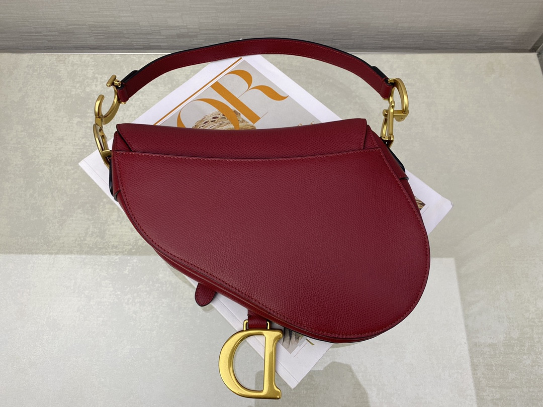 D*or saddle bag amaryllis red grained calfskin 25.5x20x6.5cm