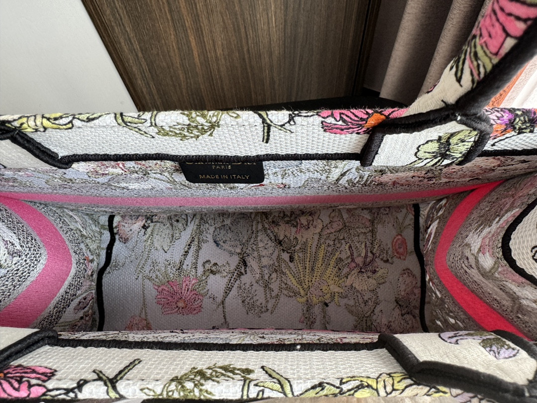 medium D*or book tote white multicolor mexico millefiori embroidery 14 x 11 x 6.5 inches