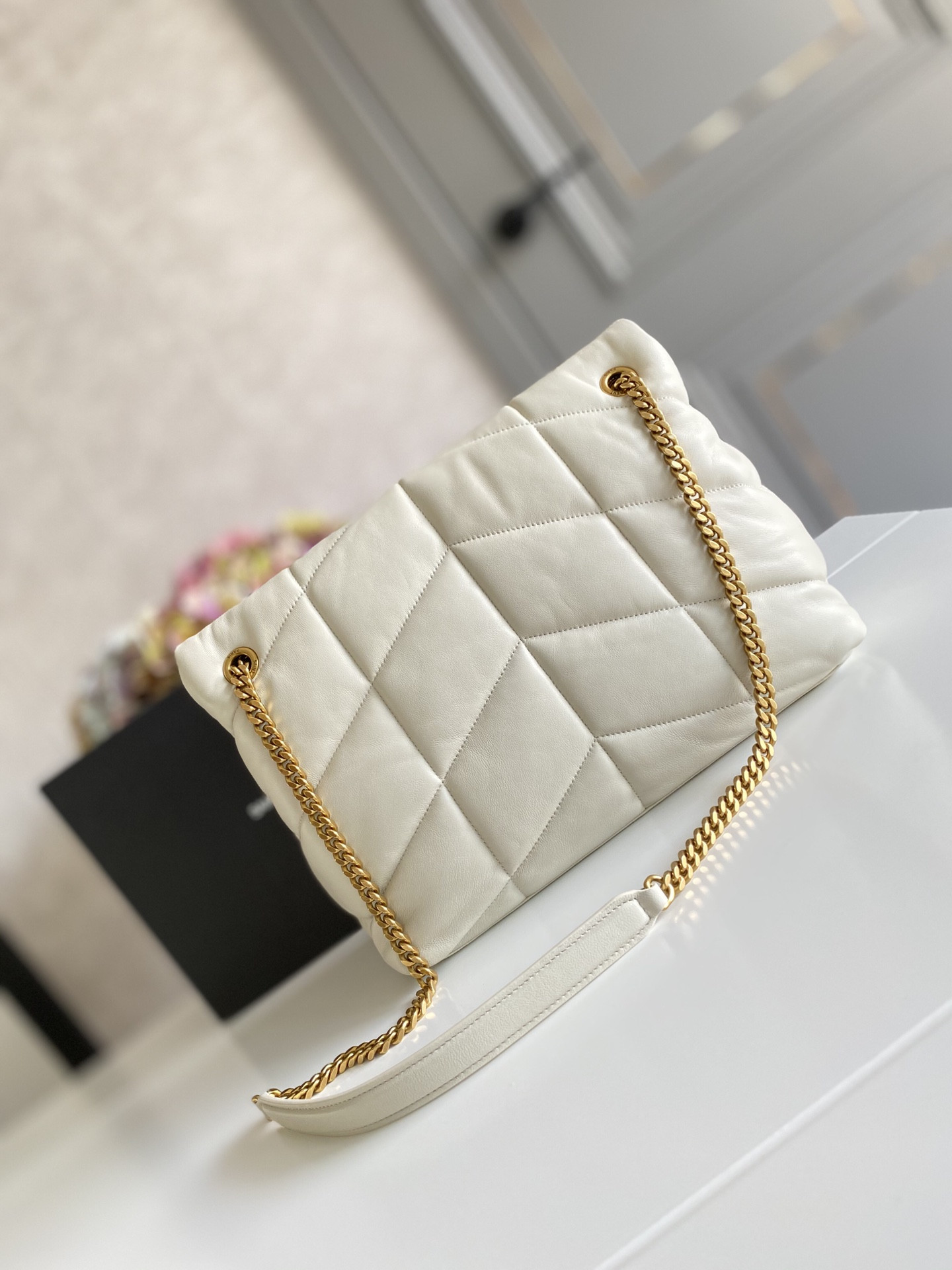 Y*L puffer medium in nappa leather white 13.7 x 9 x 5.3 inches