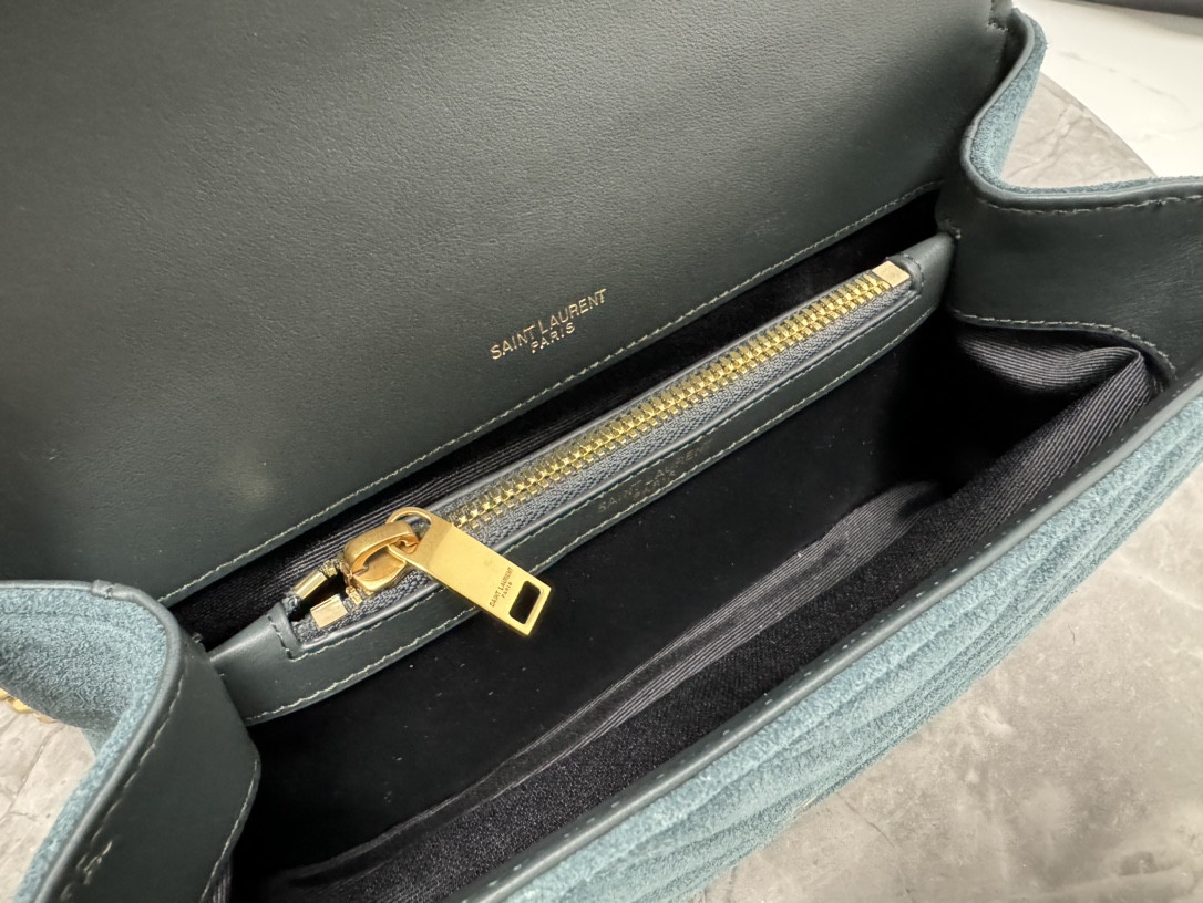 Y*L college medium in quilted suede blue 9.4 x 6.6 x 2.5 inches