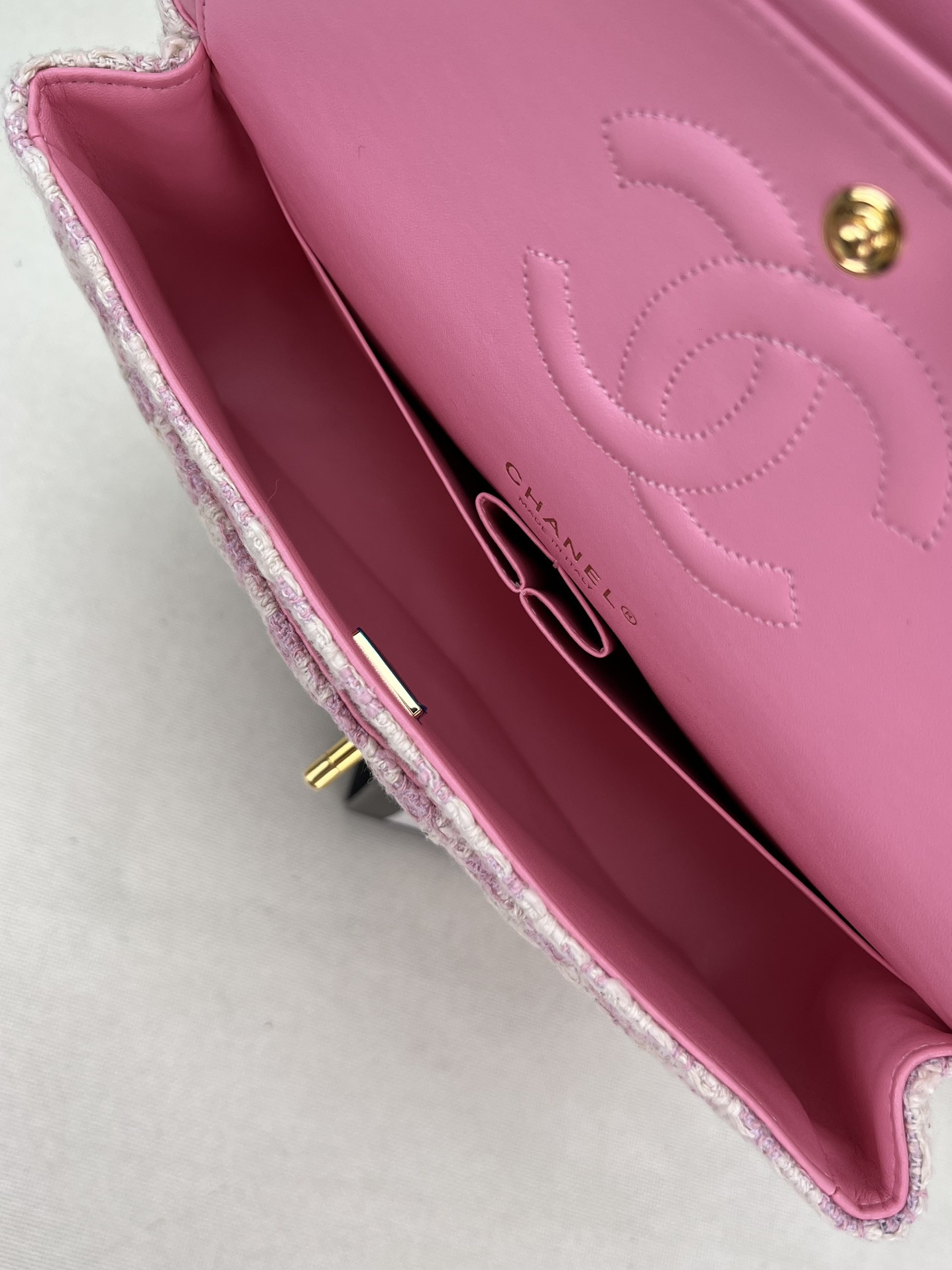 Ch*el classic 11.12 handbag tweed & gold-tone metal   6 × 9.9 × 2.5 in