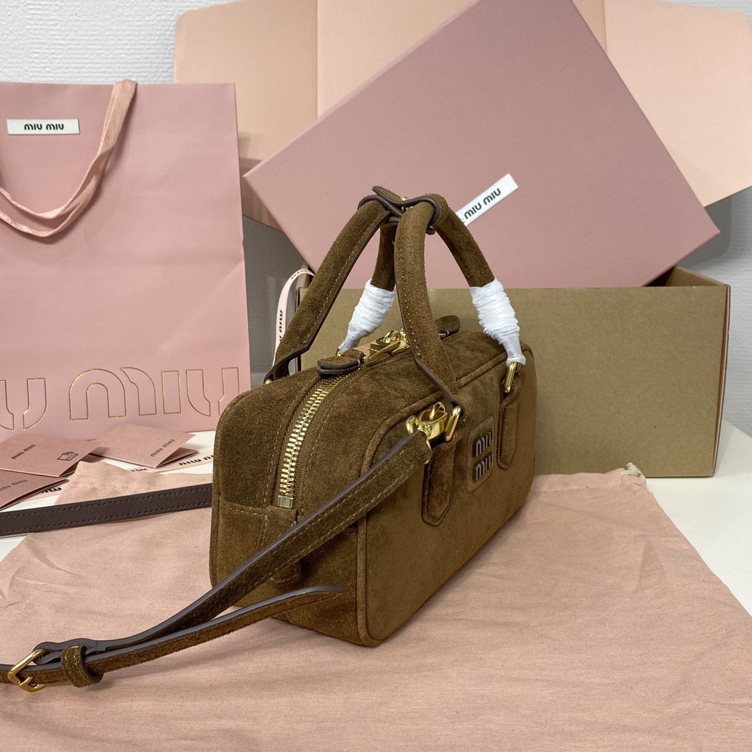 Miu Miu Arcadie padded suede top-handle bag 22X10.5X7.5cm